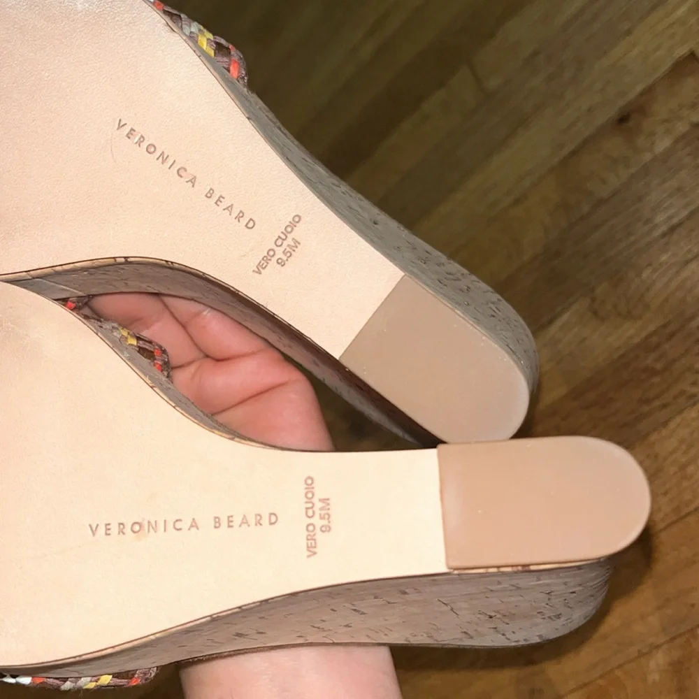 Veronica Beard Dali Platform Wedge Sandal Multi Woven Raffia Cork Size 9.5 New